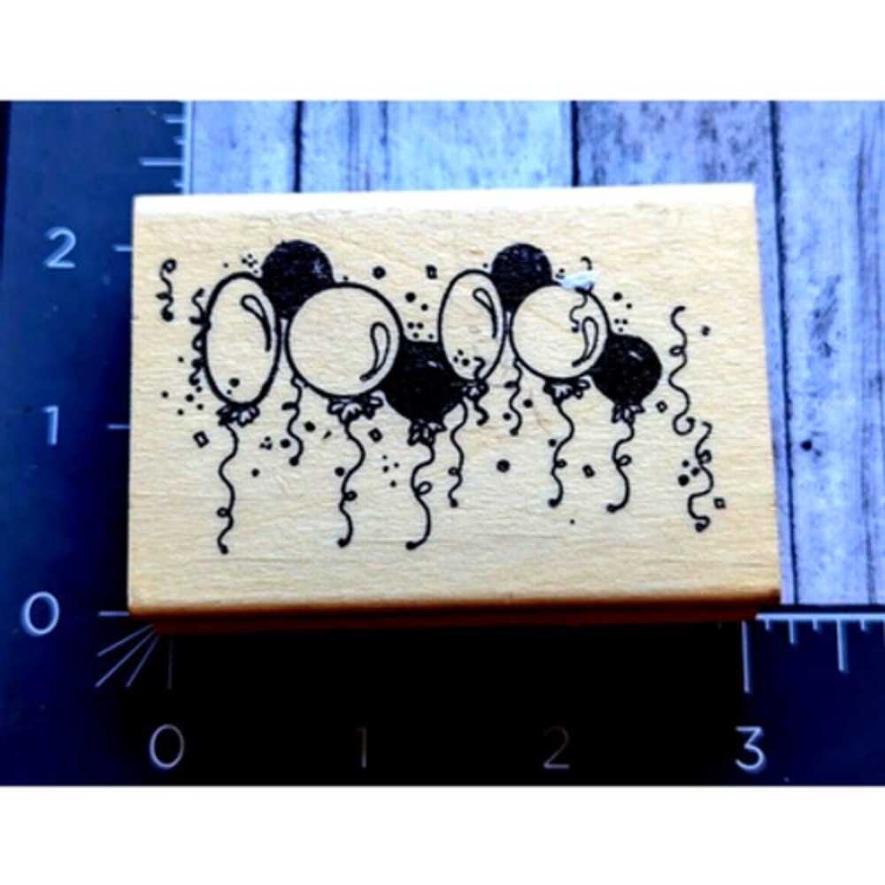Hooks Lines Inkers Balloons Confetti Streamers Rubber Stamp Wood #H75